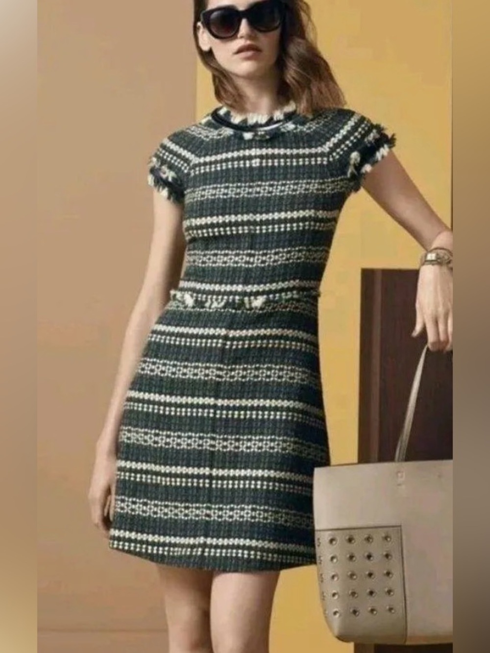 Tory Burch Norfolk Sequin Trim Tweed A-Line Dress Preppy Luxury Old Money Sz 8